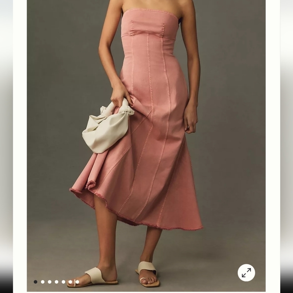 NWT Anthropologie Pilcro Icon Fluted Denim Midi Dress Size Small Coral